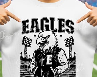 Eagles Letterman maskot PNG SVG: För sublimering, DTS, T-shirt, mugg, affischgrafik (digital nedladdning)