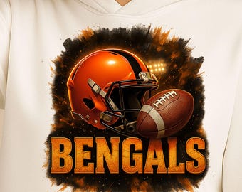 Imágenes prediseñadas PNG para sublimación del equipo de fútbol americano Bengals: ideales para camisetas, pegatinas, vasos, Cricut y pósteres (descarga digital).