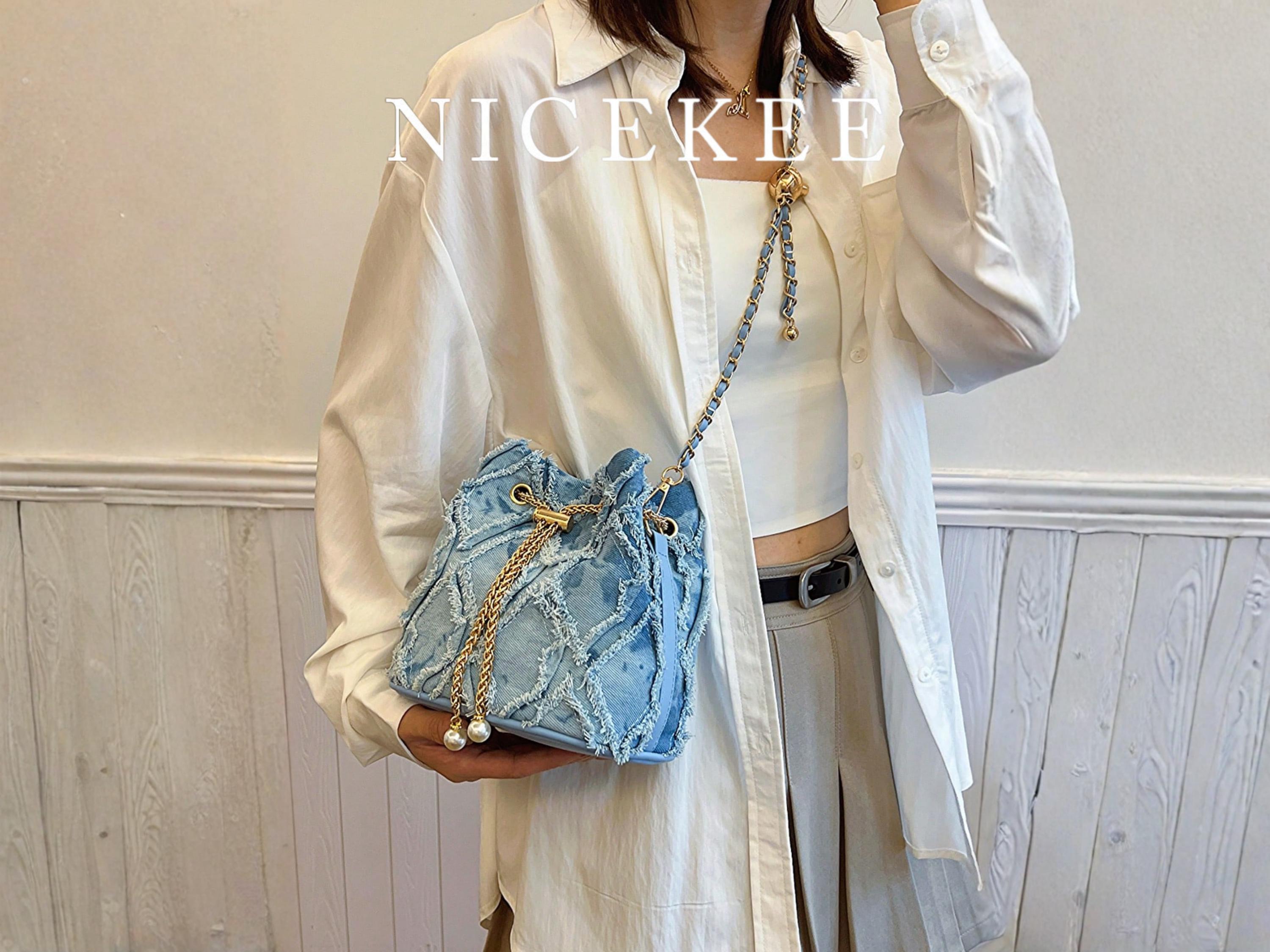 Denim Bucket Bag – Washed Jean Purse With Gold Chain - Etsy 