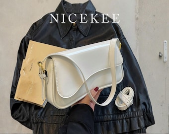 White Patent Leather Baguette Bag – Minimalist Shoulder Purse