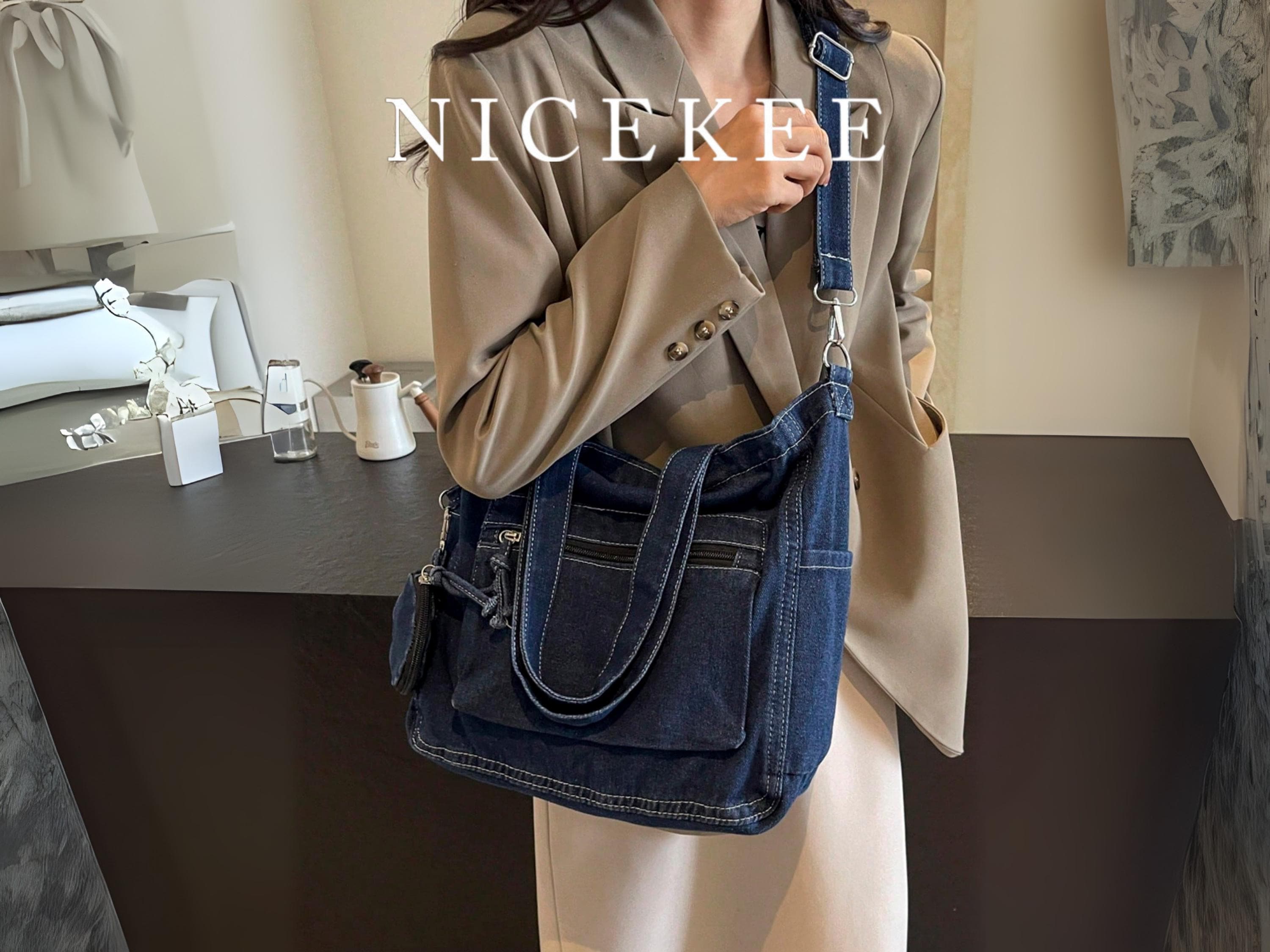 Denim Light Blue  Fashion Denim Handbag Shoulder Bag Large Capacity Retro Messenger Bag Bag For Men And Women Denim Light Blue~p88451656