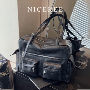 Black Large Tote Bag with Pockets, Soft Faux Leather Shoulder Bag for Work, Travel, or Laptop, Lightweight Daily Purse, Black Woman Bags