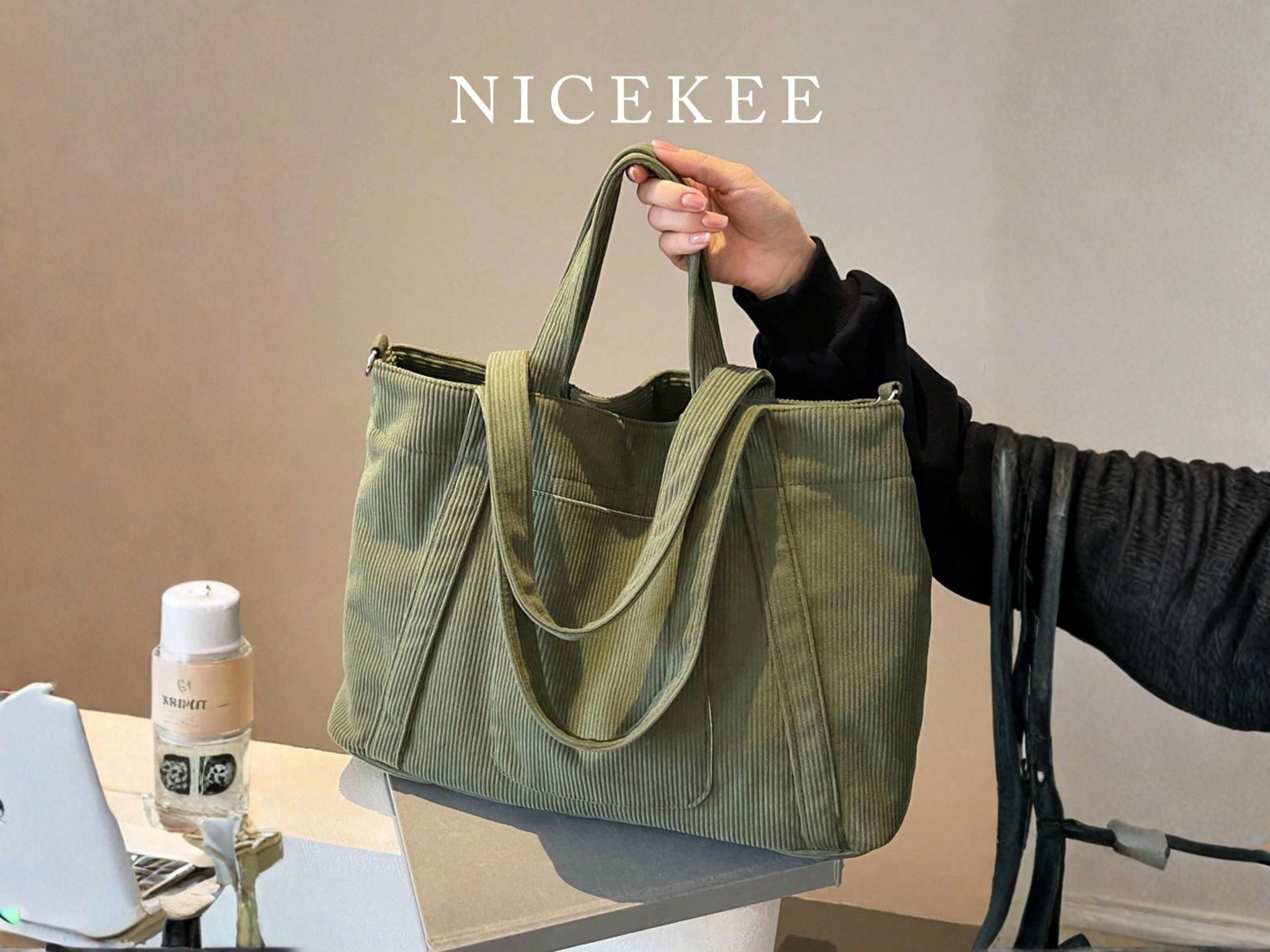 Bolso Grande Múltiples Bolsillos Bolso De Lona Para Mujer - Grande