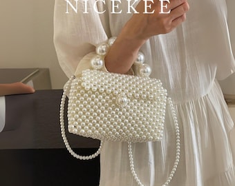 Handgjord pärlvävd väska, pärlkedjeaxelväskor, eleganta crossbody-väskor, klassisk modehandväska, pärlväskor för kvinnor, present till henne