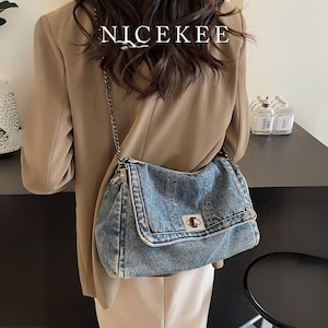Denim Jeans Bag – Medium Crossbody Shoulder Bag, Sustainable Eco-Friendly Fashion Purse for Women, Casual Fashion Bag, Woman Jeans Bags