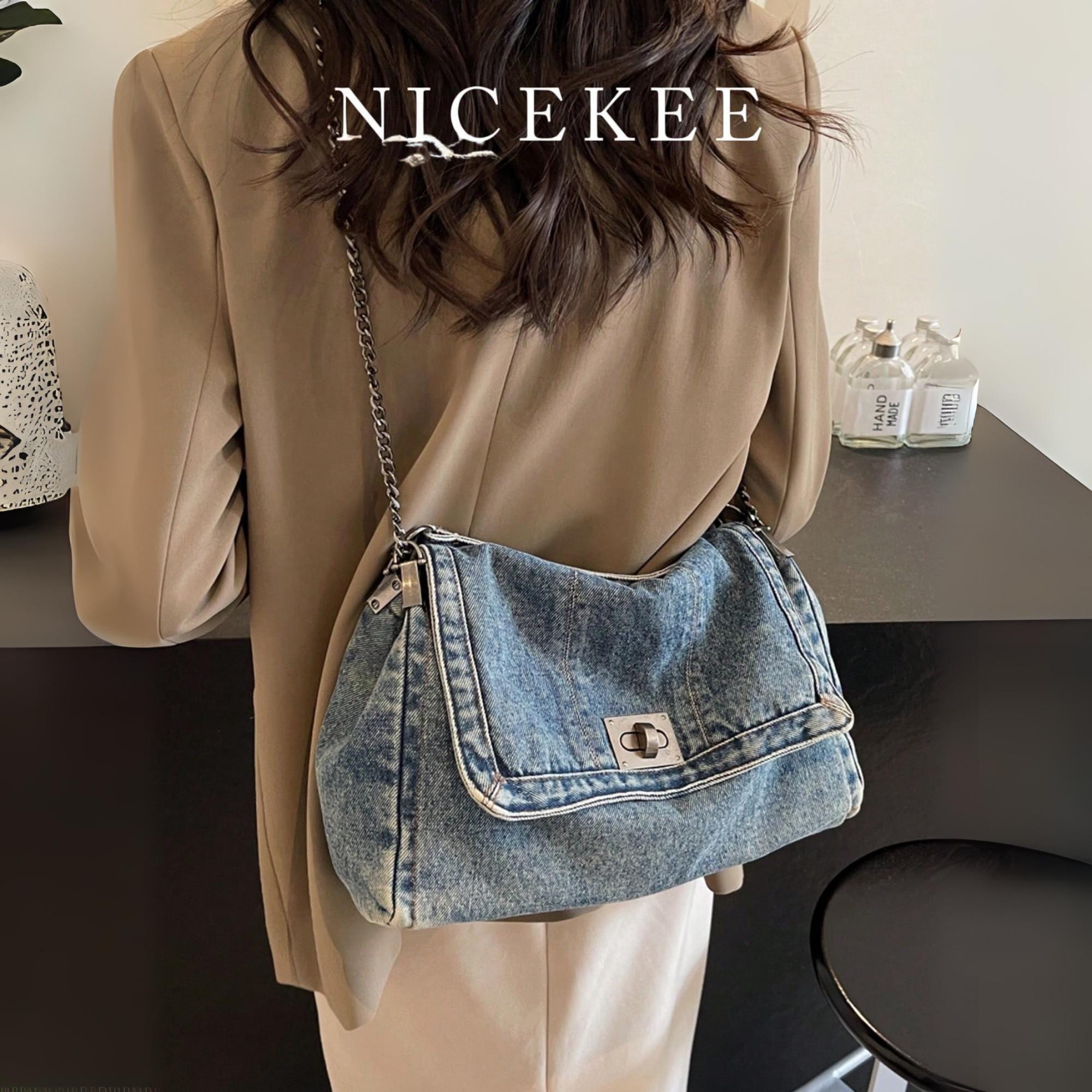 【GRANCY】DenimpantsStyle ShoulderBag Boho Hippie RITZRAG Denim Jean Shoulder Bag Jeweled Belt