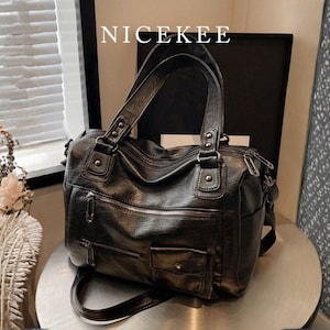 Black Large Capacity Shoulder Bag – Multi-Pocket PU Leather Tote Handbag for Women, Work Office Travel Crossbody Purse