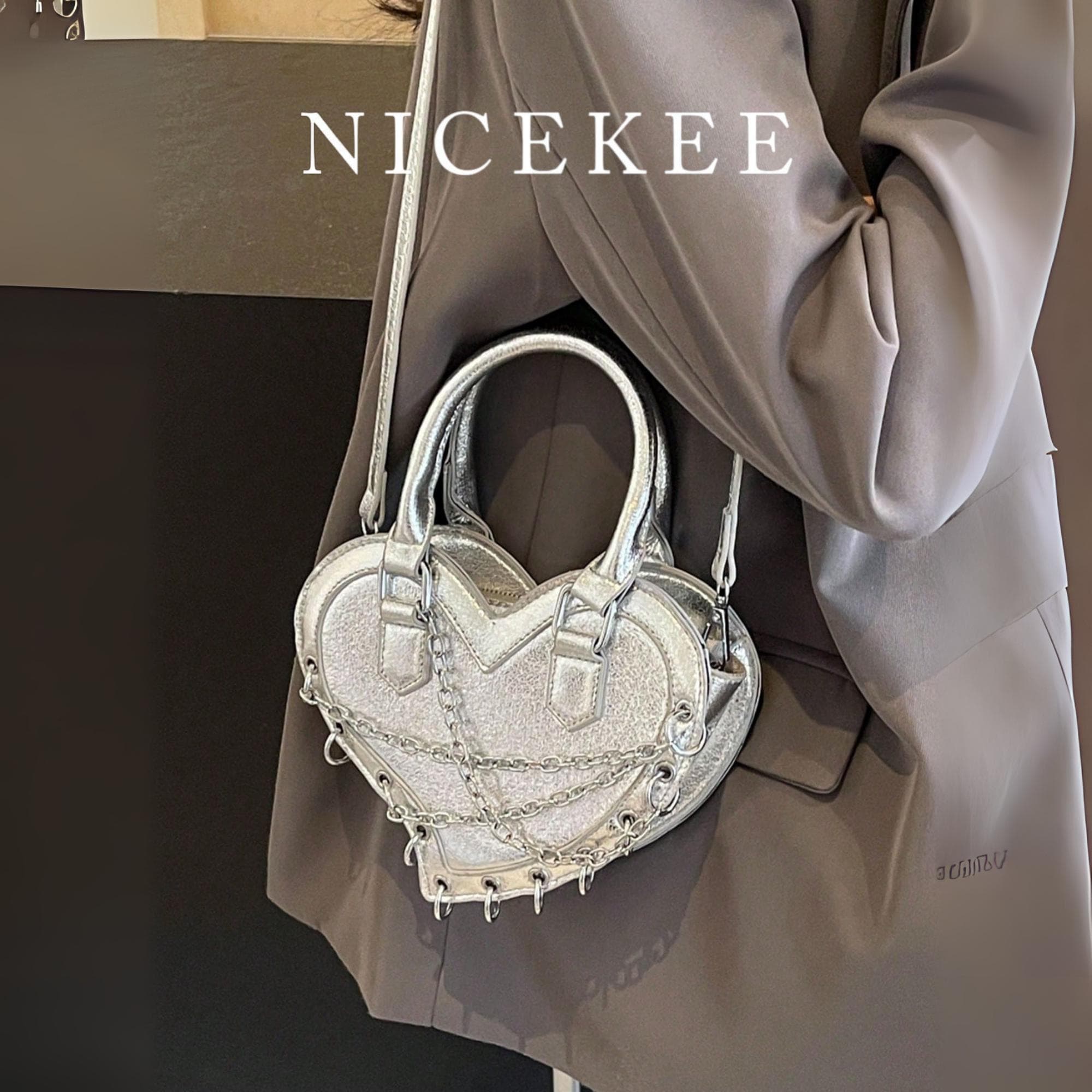 Y2K Heart-shaped Handbag, Silver Metal Chain Crossbody Bag - Etsy