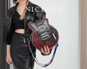 Guitar Shaped Crossbody Bag, Rock and Roll Faux Leather Purse