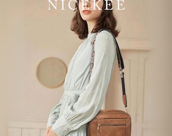 Brown Vegan Leather Crossbody Bag, Adjustable Strap Fashion Purse