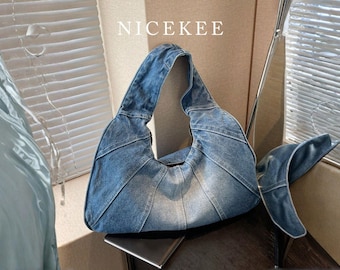 Bolso vaquero estilo hobo: bolso grande vintage de mezclilla azul