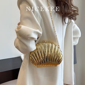 Golden Seashell Clam Clutch Bag – Ocean-Inspired Shoulder Purse, Beach Evening Bag, Mermaid Prom Handbag, Elegant Shell Purse, Gift For Her