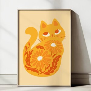 Yellow Cat Print: Funny Cat Lover Gift, Modern Home Decor (Digital Download)