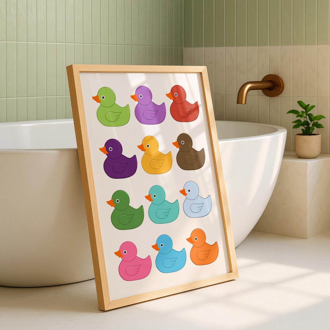 Rubber Duck Bathroom Art Print: Humorous Kids Shower Decor (digital ...
