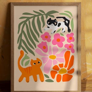 Funky Cat Art Print: Floral Cat Lover Wall Decor (Digital Download