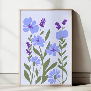 Flower print wall art, cozy home decor,blue flower poster, living room art, kitchen decor, gifts for her, blue wall art, Trendy prints