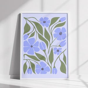Blue flower wall art, cozy home decor,blue flower poster, living room art, kitchen decor, gifts for her, blue wall art, Trendy home decor