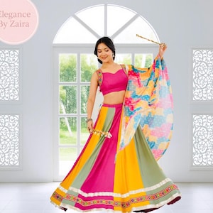 Veelkleurige Navratri Lehenga Choli-set | Traditionele Indiase ghaghracholi | Festival Garba Outfit VS