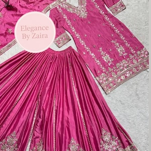 Pink Embroidered Sequin Sharara Suit: Pakistani Party Wear Dress