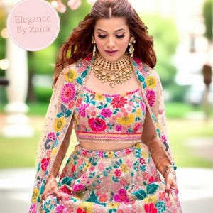 Hot Pink Sequin Lehenga Choli: Hand Embroidered Indian Wedding Dress