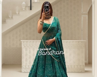 Green Navratri Bandhani Lehenga Choli: Rajasthani Wedding Guest Navratri Garba Wear 5 Colors Available