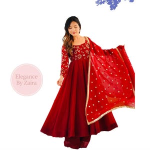 Red Mirror Work Anarkali Suit Indian Party Wear Dress Heavy Embroidered Anarkali for Wedding & Reception | Ethnic Floor Length Outfit Women