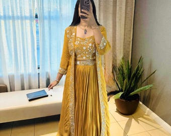 Gul paljettbroderad sharara-kostym | Indisk bröllopsoutfit