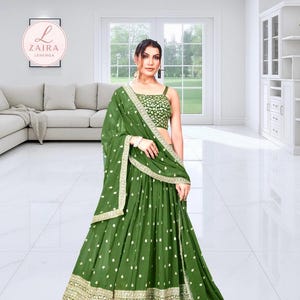 Green Lehenga Choli: Hand Embroidered Indian Wedding Outfit