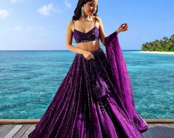 Purple Georgette Lehenga: Indian Wedding Outfit, Festive Wear for party reception USA