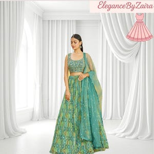 Hand Embroidered Green Lehenga Choli: Indian Wedding Outfit