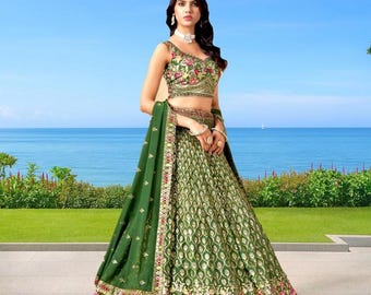 dark green lehenga choli for women reception wedding guest wear lehenga