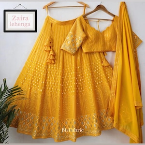 yellow Haldi Special Asian  Designer traditional and floral Indian Jacquard work With lehenga blouse and Dupatta Lehenga Ready to Wear Choli