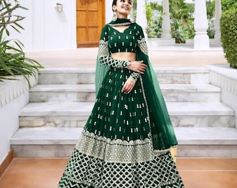 Dark green lehenga choli for women ready to wear reception wedding guest wear lehenga