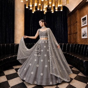 grey indian long dress Grey Indian Wedding Dresses & Outfits