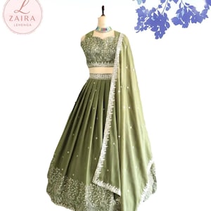 Green Lehenga Choli: Hand Embroidered Indian Wedding Outfit