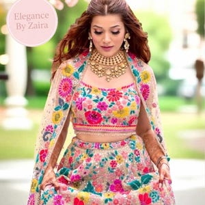 Blommigt Lehenga Choli-set: Handbroderad Rajasthani-bröllopskjol för Navratri USA