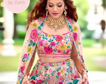 Floral  Print  Lehenga Choli Set: Hand Embroidered Rajasthani Wedding Skirt For Navratri USA