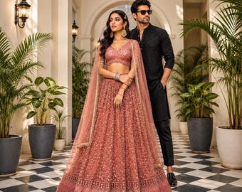 dusty pink  Lehenga Choli for Women, Wedding Guest Wear, Festive Celebration Outfit