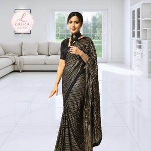 Black saree For Women Indian Wedding Party Wear saree for Bridesmaids Ready To Wear Collection Reception Wear saree with made my size blouse