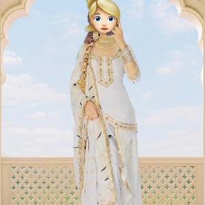 White Embroidered Sharara Kurti Suit: Indian Wedding Partywear