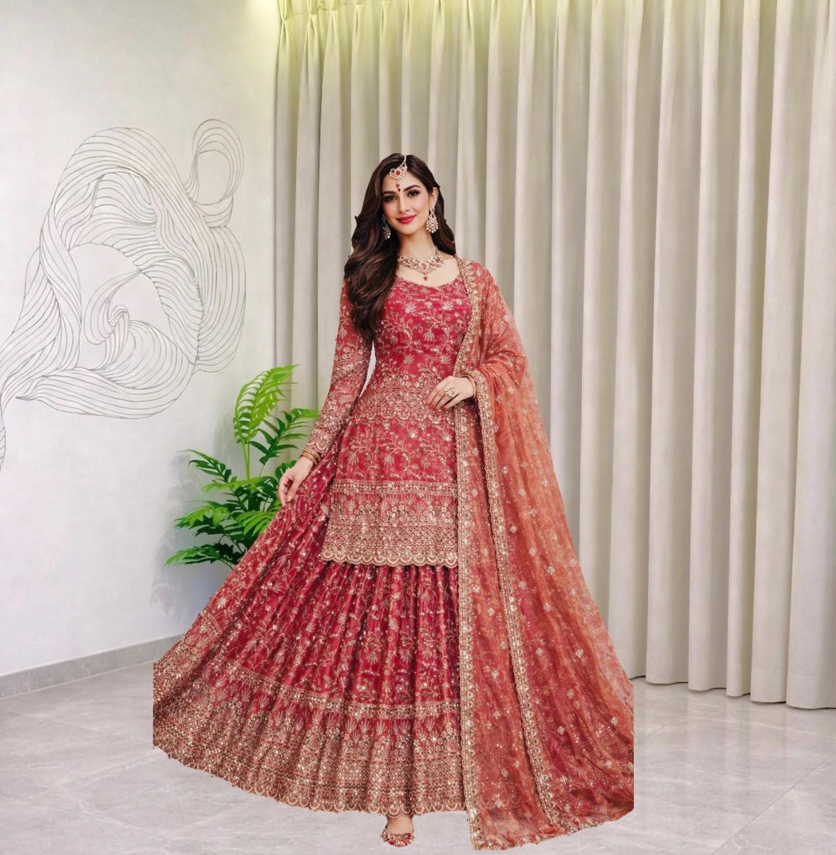 Red Bridal Sharara - Etsy