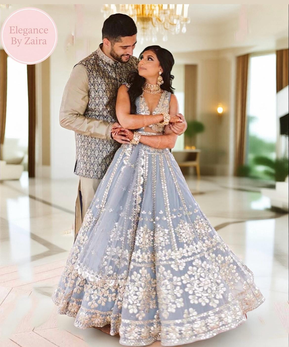 Blue White Lehenga - Etsy