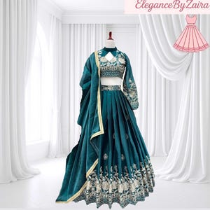 Green Georgette Lehenga Choli: Hand Embroidered Indian Wedding Partywear