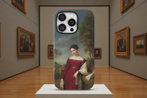 Victorian Woman Red Dress iPhone Case, Romantic Art Phone Cover, Neoclassical Vintage Style, Historical Portrait, Fine Art Aesthetic,