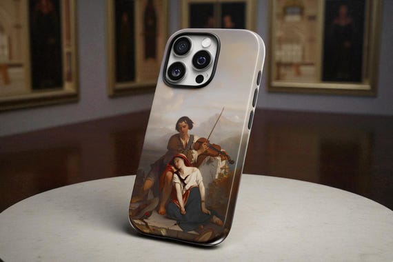 Artistic iPhone Case, Romantic Vintage Painting Phone Cover, Classical Art Music Themed Violin Sad Baroque Style, Gift for Art Lovers