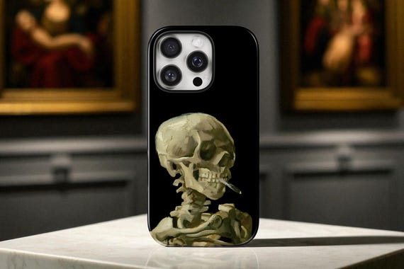 Gothic Phone Case, Van Gogh Skull Magnetic Tough Case, Dark Aesthetic, Skeleton Art Cover, Fine Art Gift, Classic Art, Museum, Weird Art,