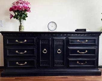 SOLD** Vintage, Black 4-drawer Dresser | Paint + Stain Combo - Etsy