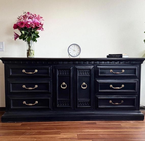Hand-refinished Black Dresser | Espresso Top, 6 Drawer, Vintage Farmhouse Style - Etsy Hand-refinished Black Dresser | Espresso Top, 6 Drawer, Vintage Farmhouse Style - Etsy