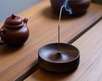 Handmade Black Walnut Incense Holder: Meditation & Aromatherapy Decor