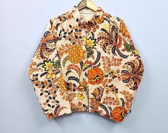 Handmade Floral Velvet Jacket | Boho Open Front Cotton Coat